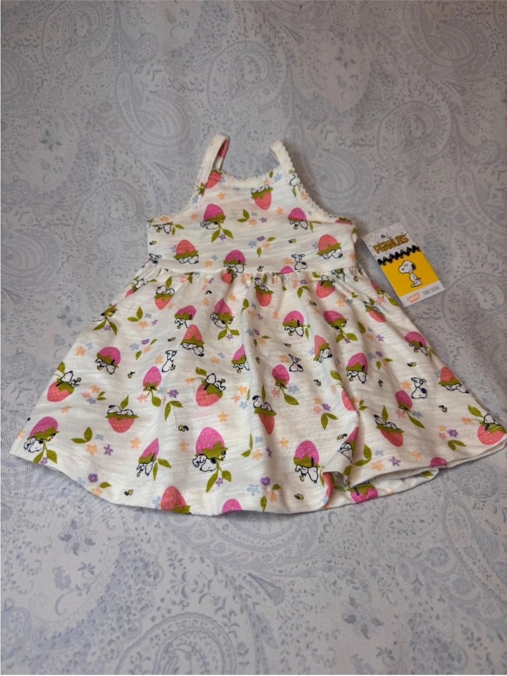 Peanuts Snoopy & Strawberry Print Infant Dress with Built in Bodysuit
